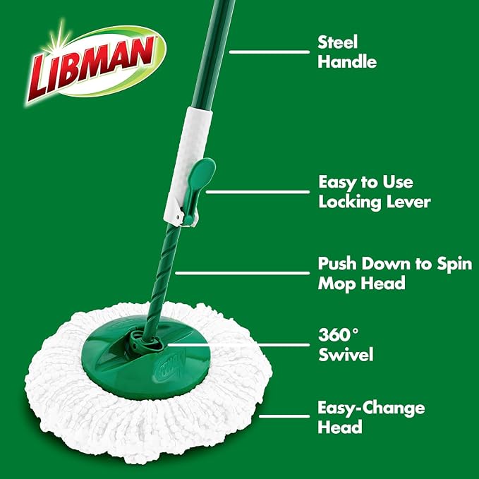 Libman Tornado Spin Mop System with 2 Refill Heads Microfiber Spinning Mop and Bucket with Wringer Set for Home Floor Cleaning of Hard-Wood Laminate Tile All Surface Cleaner 3 Total Mop Heads