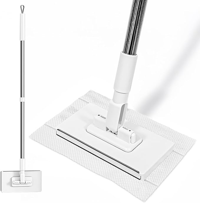 Snap-Grip Mini Mop with 39in Handle — INWEJIA Zero-Touch Gap Dust Cleaner &amp Locking Head Disposable Lazy Mop Wet and Dry for Kitchen Bathroom Toilet Corners Window Wall Cleaning