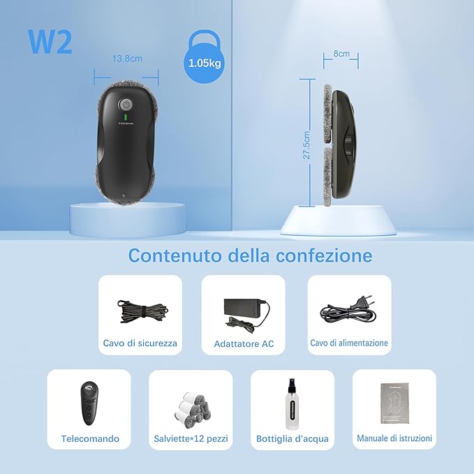 Tosima Window Cleaning Robot W2 Automatic Cleaning with Intelligent Path Planning 3800Pa Suction Power Edge Detection Technology Remote Control