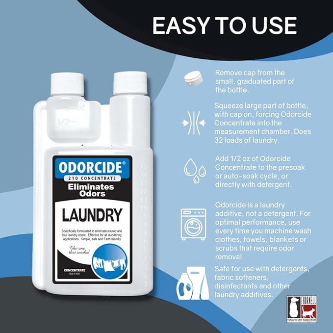 Odorcide Concentrated Fresh Linen Scent Laundry Odor Eliminator for Strong Odor All Laundry Uses – Safe Non-Enzymatic Odor Neutralizer – Laundry Odor Remover for Smoke Sweat &amp Pet Odors (16oz)