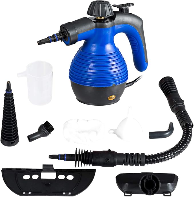 Goplus Handheld Pressurized Steam Cleaner with 9 Piece Accessories Multipurpose Steamer w/Safety Lock for Carpet Curtain Car Seat 1050W Portable Upholstery Steamer for Home Kitchen Bathroom(Blue)
