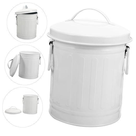 STOBOK Metal Desktop Storage Bucket Small Trash Can Lid Office Wastebasket for Living