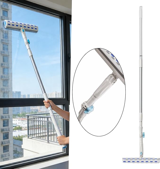 Window Cleaner with Extension Pole Glass Clean Tool Portable Duster Rotatable