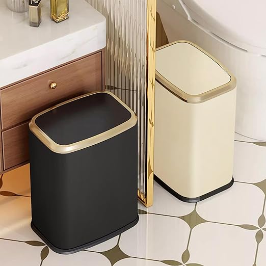 Stainless Steel Bathroom Trash Can with Swing Lid4gallon Small Metal Garbage can Trash Bin Wastebasket for Office Bedroom Living Room (Black Gold)
