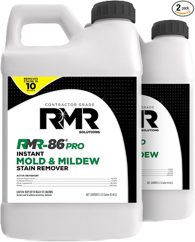 RMR-86 Pro Instant Mold Stain &amp Mildew Stain Remover - Contractor Grade Cleaning Solution Professional Quality Formula Odor Removal 2.5 Gallon 2 Pack