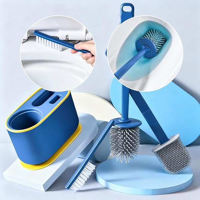Toilet Brush Set Bathroom Accessories Toilet Bowl Cleaners Deep Cleansing Multifunctional Hanging Toilet Brush Set for Bathroom(Bule)