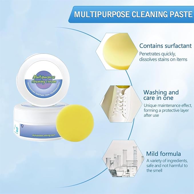 2023 New Multi-Functional Cleaning and Stain Removal CreamAll-Purpose Rinse-Free Cleaning Cream 260g White Shoe Cleaner Decontaminate Solid Paste for Shoes Clothes Sofa (3 PCS)