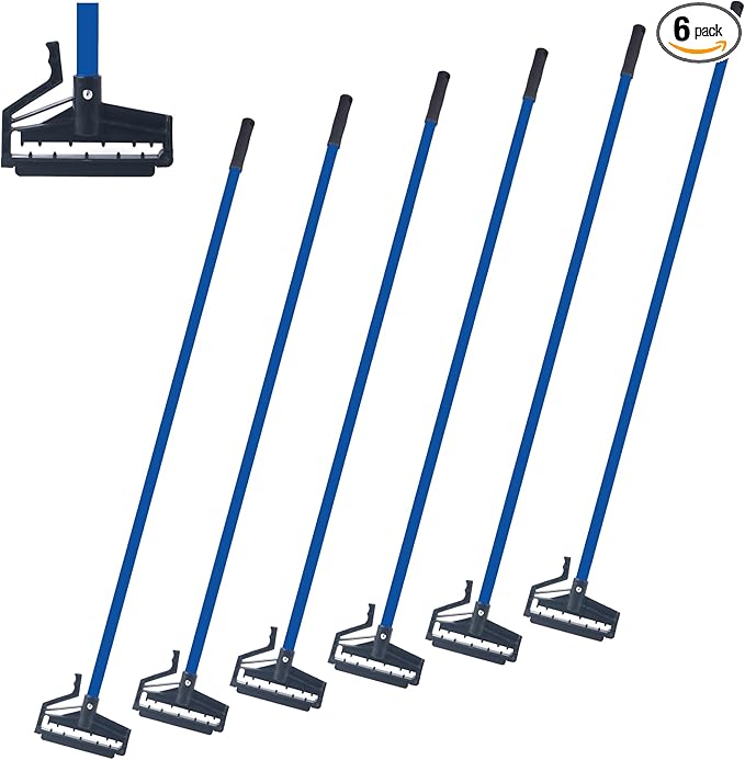 Matthew Easy Trigger Release Mop Handle 60 inch Metal Mop StickCommercial Mop Head Replacement Holder for Floor CleaningClip On Mop Handle Quick Change - 6Pack Blue