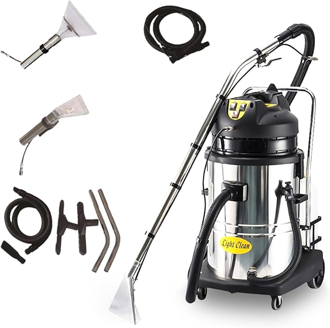/40L/60L/15.85gal Commercial Carpet Cleaner Machine - 3in1 Wet Dry Upholstery Cleaner with Long Vacuum Head and Round Brush for Carpet Sofa Curtain