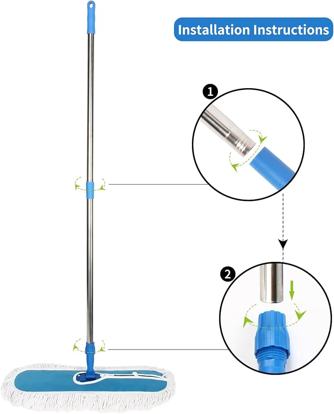 24 Commercial Dust Mop MEIBEI Dust Floor Mop with Cotton mop Head Dust Mop for Hardwood Floors with Long Handle Industrial Dust Mop for Factory Shopping Mall Garage Company Hotel (24*5 inch)