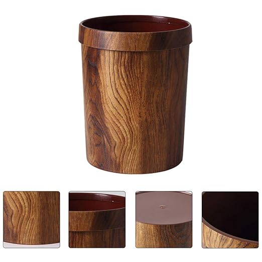 LIFKOME 1pc Rustic Imitated Solid Wood Trash Can Compact Waste Bin for Home Bathroom Office Kitchen Elegant Design Easy to Clean Lightweight
