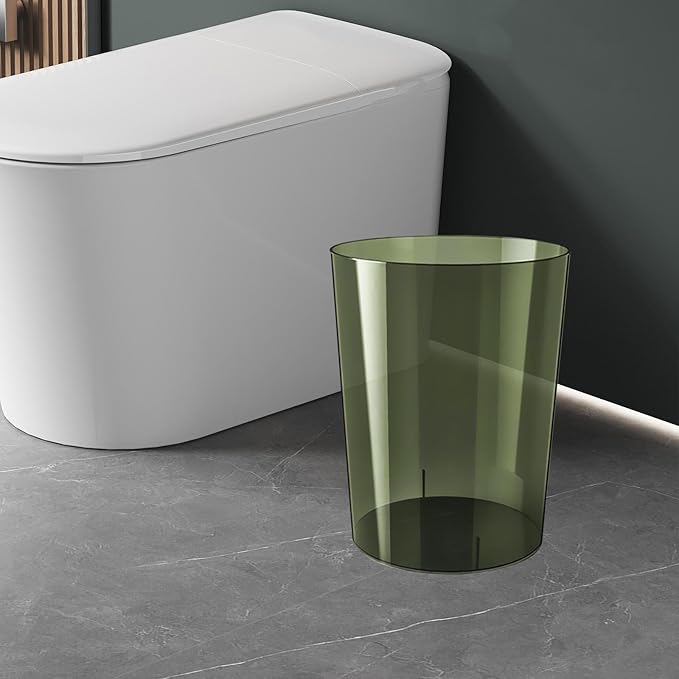 Qianly Wastepaper Basket Dustbin Clear Round Rubbish Bin Trash Can for Kids Room Office Kitchen Dressing Table Home L Green