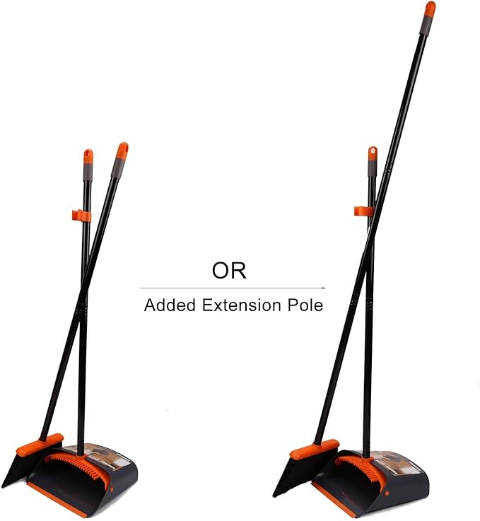 TreeLen Broom and Dustpan Set with 52 Long Handle for Home Kitchen Room Office Lobby Floor Use Upright Stand Up Stand Up Broom with Dustpan Combo