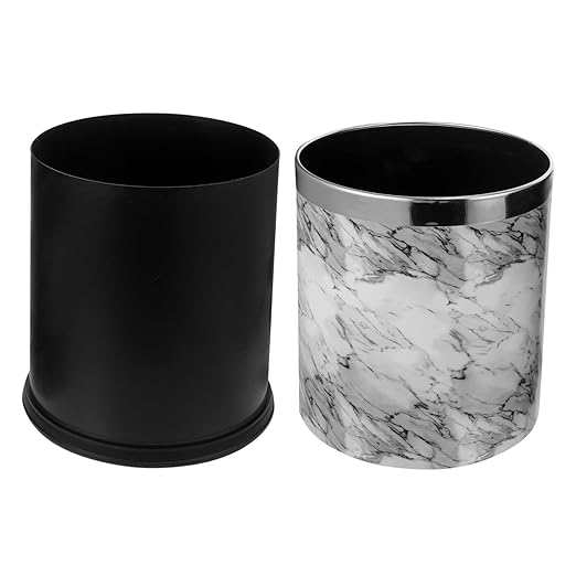 VOSAREA Marble Pattern Trash Bin Waste Basket for Bathroom Bedroom Office Kitchen Easy to Clean Stylish Design for Spaces