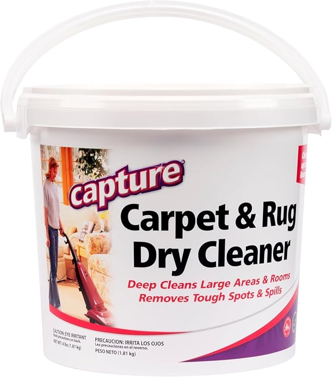 Capture Carpet &amp Rug Dry Cleaner w/Resealable lid - Home Car Dogs &amp Cats Pet Carpet Cleaner Solution - Strength Odor Eliminator Stains Spot Remover Non Liquid &amp No Harsh Chemical (4 Po