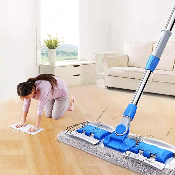 Microfiber Hardwood Floor Mop 7 Washable Reusable Flat Mops Cloths Pads for Wet or Dry Cleaning(Blue)