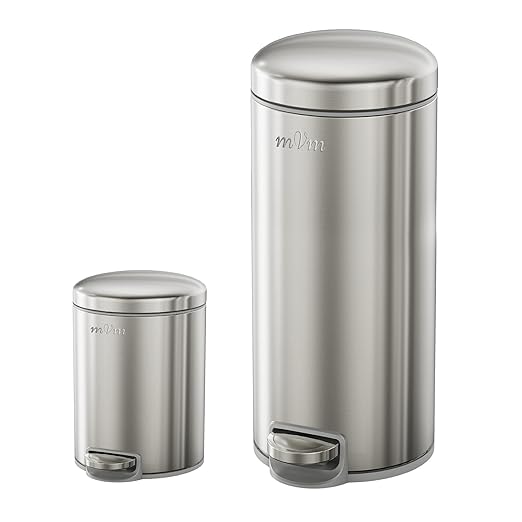 mVm Trash Can Set 8 Gallon(30L)+1.3 Gallon(5L) Kitchen Bathroom Trash Cans Combo Step Round Brushed Stainless Steel Garbage Can with Lid Anti-FingerprintSoft-Closefor Home Office(Silver)