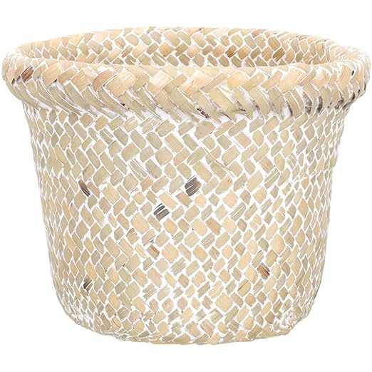 DOITOOL Retro Braided Bucket Wastebasket 7 Inch Wicker Trash can for Home Organization Decorative Storage Basket for Bathroom Office Kitchen