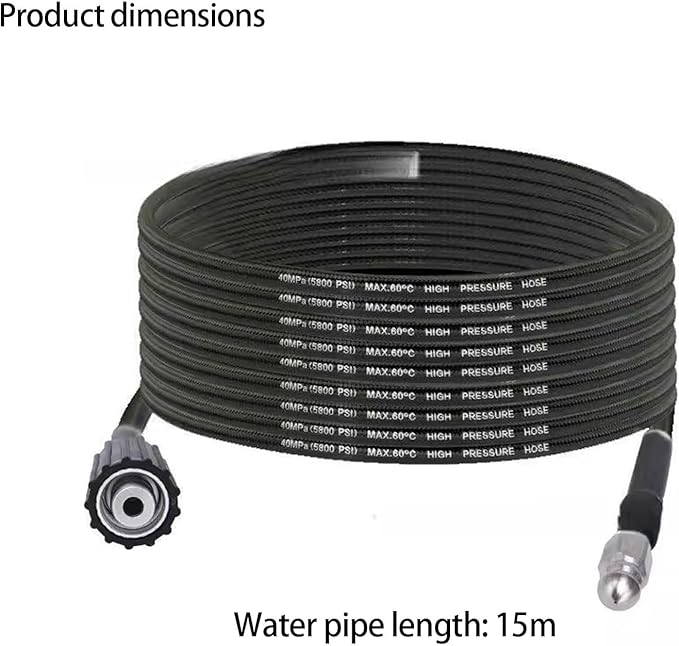 15m M22 Drain Hose with 1+6 Nozzles High Pressure Pipe Unclogger for Bathroom Sink Blockage Commercial/Home Drain Unblocker