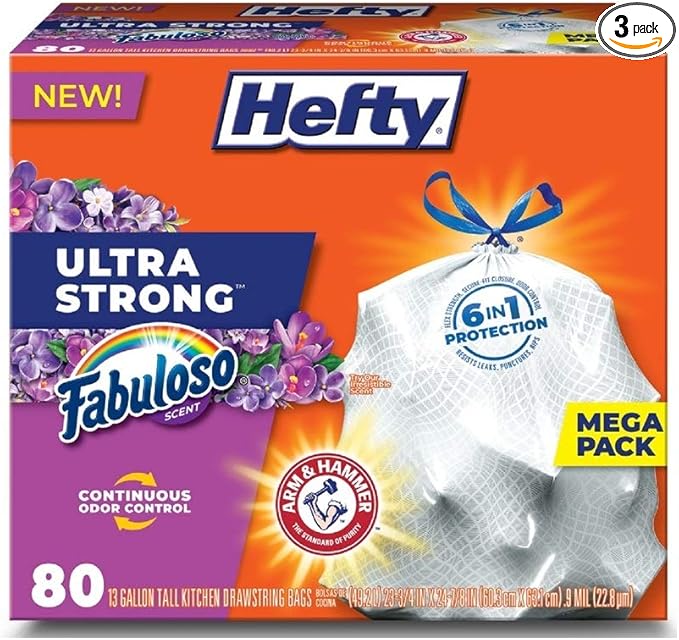 Hefty 00e88390 Ultra Strong Tall Kitchen Bags 13 Gallon Capacity (Pack of 3) White
