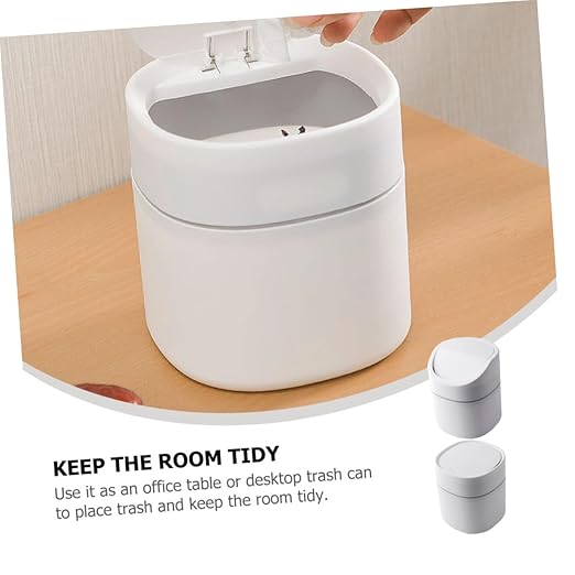 PRETYZOOM 2pcs Mini Countertop Trash Can Portable Small Waste Basket Lid Desk Trash Can for Kitchen Office