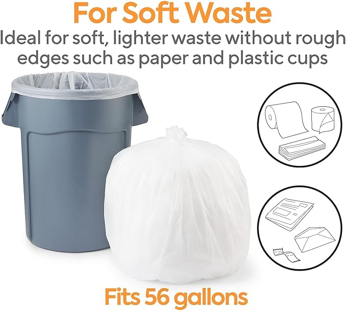 Professional 50-56 Gallon Trash Bag 43 x 48 High Density 16 mic Natural 200 Bags/Box