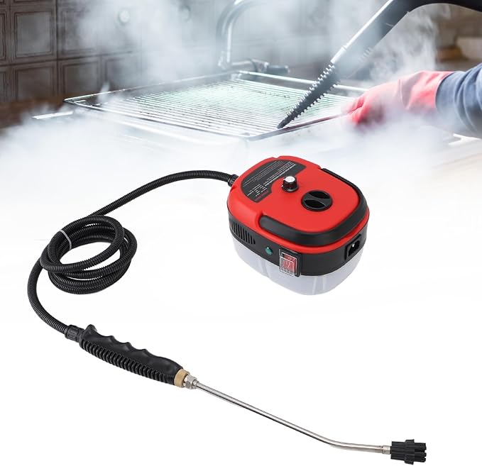 2500W Steam Cleaner Handheld Steam Cleaning Machine High Temperature Pressurized with 4 Brush Heads Extension Rod for Kitchen Bathroom Car Home Deep Cleaning (Red)