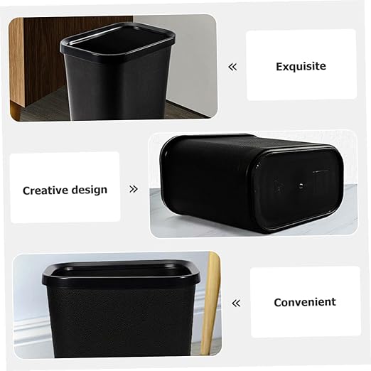 Thickened Plastic Trash Can No Lid Garbage Container for Household Waste Storage Black Wastebasket for Bathroom Bedroom Office Use