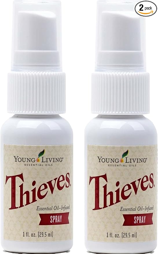 Young Living Thieves Spray | 1 oz | Portable Cleaner Spray Formulated with Water &amp Alcohol Ideal for Travel Essentials &amp Home Fits in Backpack Luggage or Purse | 2 Pack
