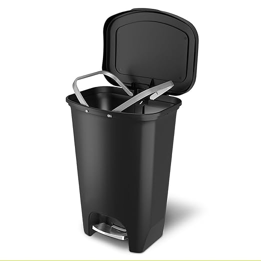 Glad Premium 13 Gallon Trash Can - Plastic Kitchen Waste Bin with Odor Protection of Lid Stainless Steel Step On Foot Pedal and Garbage Bag Rings Black