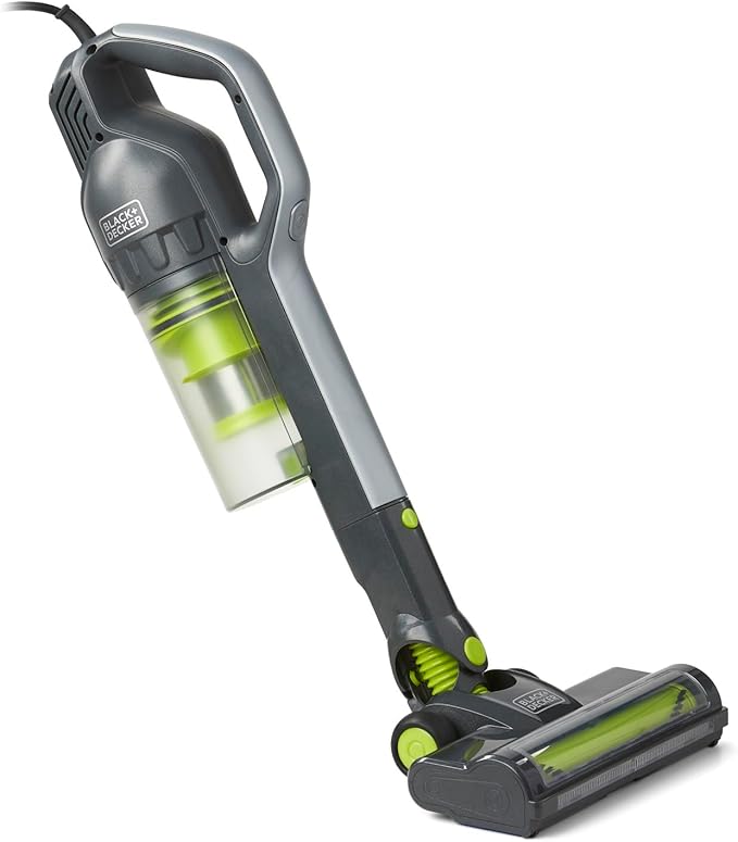 BLACK+DECKER BDXMSV009G Stick Vacuum Cleaner Brush-Bagless Corded 480-Watt Motor Power Suction 16kPa Swivel Steering Unlimited Runtime Green/Gray