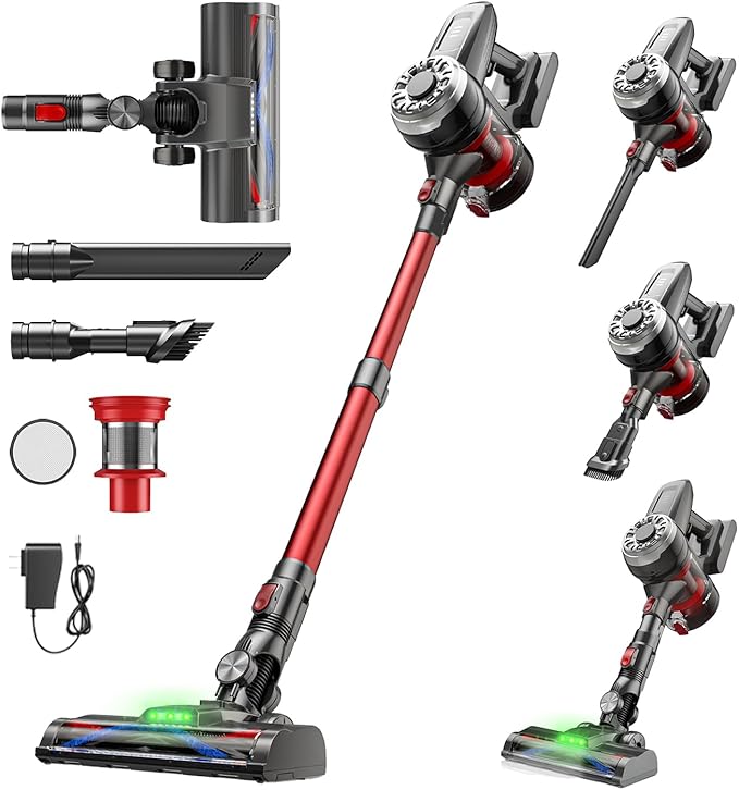 Hearten Cordless Vacuum CleanerUpgraded Stick Vacuum with LED Display Anti-Tangle Self-StandingAnti-TangleLightweightVacuum Cleaner for Home Pet Hair Carpet Hardwood Floor
