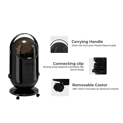 FINCHESCLUB Trash Can with Rolling Lid Small Waste Basket with Removable Wheels Modern Garbage Can for Home Kitchen Office Bathroom Decor - 15L / Black