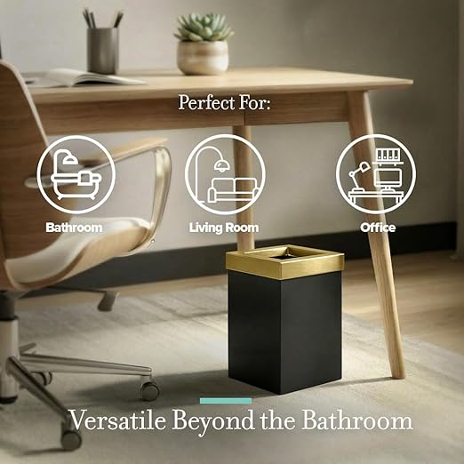 Gatco Small Bathroom Trash Can With Lid Square 3 Gallon Stainless Steel Wastebasket Under Sink Matte Black And Brushed Brass For Bathroom Bedroom Office (1934)