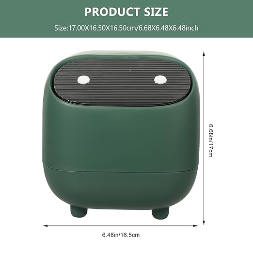 Zerodeko Creative Mini Desktop Trash Can with Press Lid Green Compact Rubbish Container for Office and Home Use Covered Small Wastebasket for Tabletop Organization