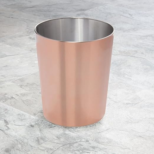 mDesign Round Metal Small 1.7 Gallon Recycle Trash Can Wastebasket Garbage Container Bin for Bathrooms Kitchen Bedroom Home Office - Durable Stainless Steel - Mirri Collection - Rose Gold