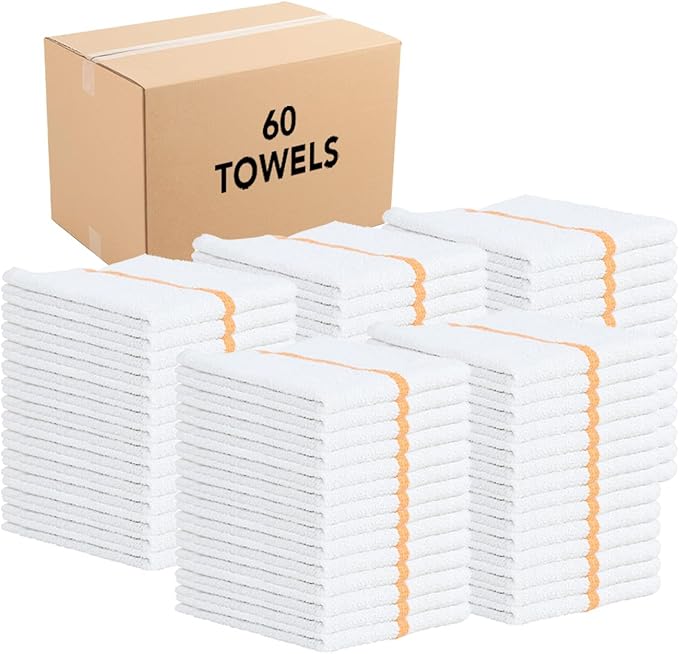 Arkwright Qwick Wick Bar Mop Towels Bulk - (Case of 60) 100% Cotton Quick Dry Dishcloths Super Absorbent Multipurpose Cleaning Rags for Restaurants Kitchen Bathroom Hotel 16 x 19 in Gold Stripe
