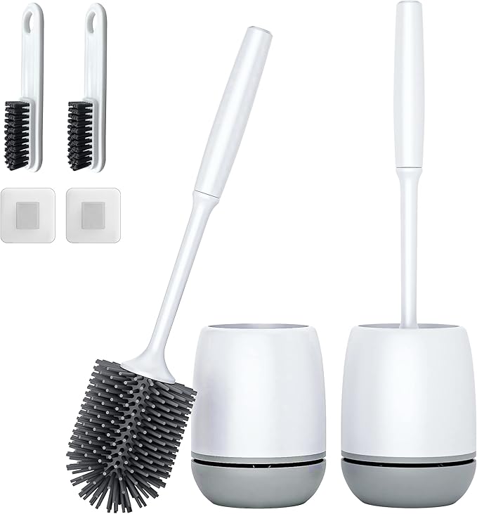 Toilet Brush 2 Pack Toilet Bowl Brush and Holder with Ventilated Holder Bathroom Accessories Toilet Bowl Cleaners with Silicone Bristles Cleaning Supplies Toilet Cleaner Brush for Deep Cleaning