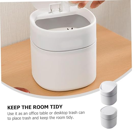 Mobestech 2Pcs Small Desktop Trash Can with Lid Wear Resistant Plastic Wastebasket for Kitchen Living Room Bedroom and Office Compact Garbage Can for Easy Disposal and Space Saving