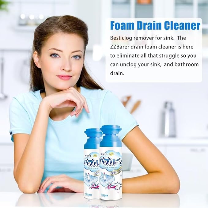 Drain Foam Cleaner Foam Drain Cleaner Powerful Sink and Drain Cleaner Foam Liquid Hair Drain Clog Remover Foaming Drain Cleaner for Kitchen Drain Sinks Tubs (2PCS)