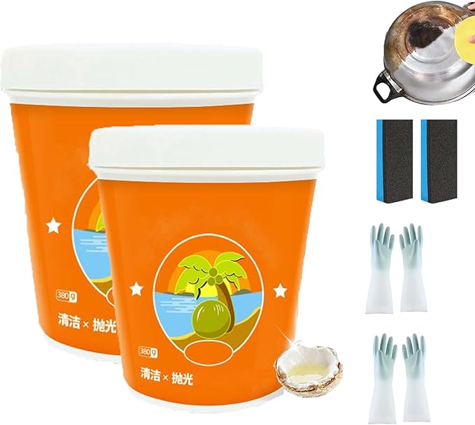 Multi-Purpose Coconut Oil Cleaning &amp Polishing Paste Stainless Steel Cookware Cleaner Multi-purpose Oil Cleaning Paste 380g Cookware Stainless Steel Cleaner (2PCS)