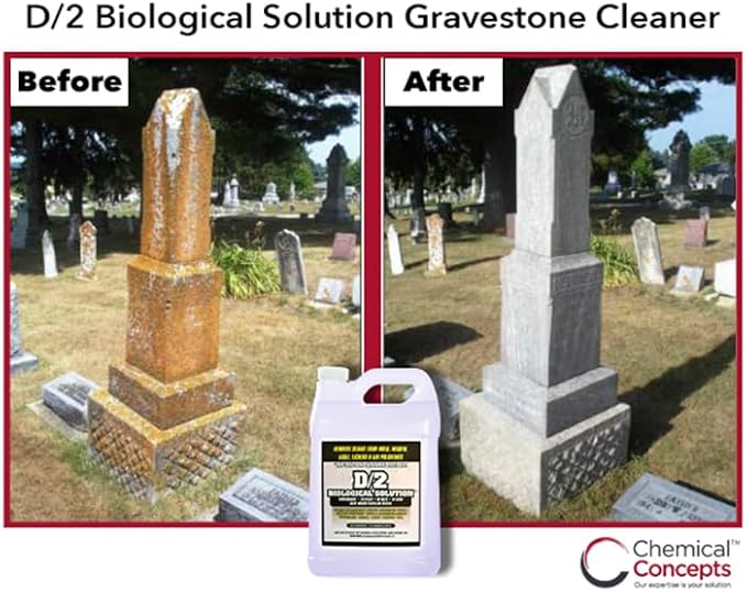 D2 Biological Solution - 1 Gallon - Professional-Grade Cleaner for Mold Mildew Algae Lichen - Non-Bleach pH Neutral Biodegradable - Stone Marble Concrete Headstones Monuments
