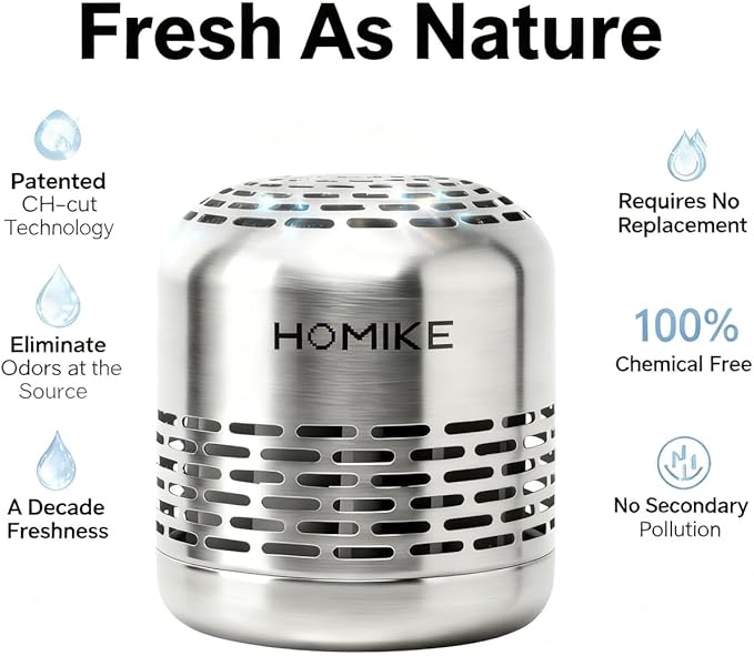 HOMIKE Refrigerator Deodorizer Odor EliminatorLast up to 10 Years for CarClosetShoes CabinetFridge and FreezerOutperforms Baking Soda and Activated Carbon(Stainless Steel)