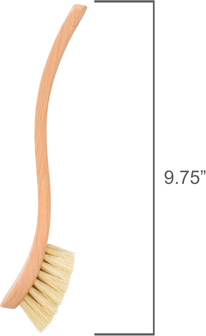 Redecker Curved Dish Brush Strong Natural Tampico Fiber Bristles Ergonomic Design with Oiled Beechwood Handle 9-1/4 Inches Single Unit Made in Germany