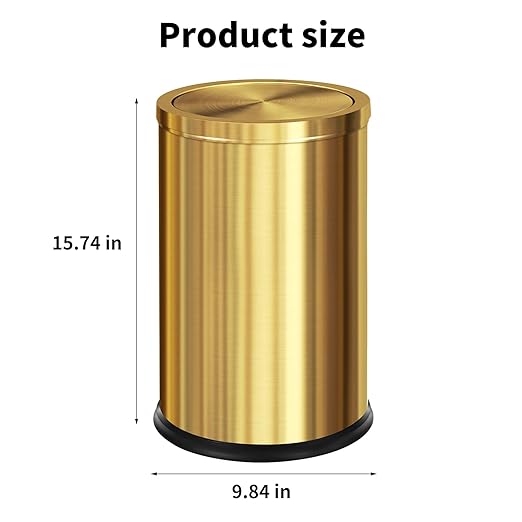 Brushed Gold Bathroom Trash Can with Swing Lid 4.7GallonStainess Steel Garbage Can Trash Bin Wastebaskets for KitchenOfficeBedroom (Gold 4.7 Gallon)