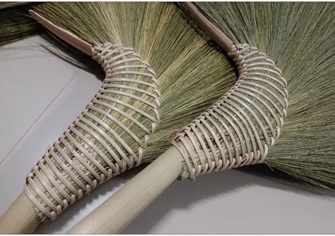 SKENNOVA - Hand Crafted Broom - Traditional Natural Grass Broom Bamboo Stick Handle Handmade Size 40 inch
