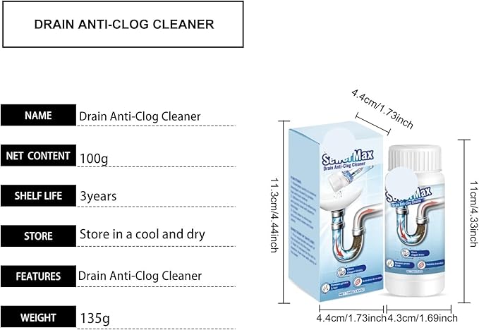 Drain Pipe Unclogging Cleaner - Rapidly Dissolve Hair Grease &amp Food Residue Prevent Blockages &amp Eliminate Odors(2PCS)