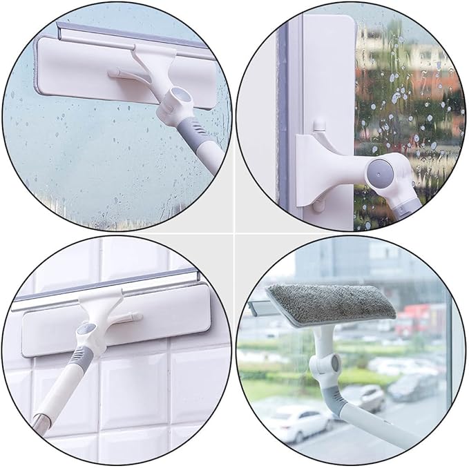 Telescopic Window Cleaning Wiper Dual-Sided Scraper 180° Rotary Mop Multi-Purpose Glass Cleaner for Indoor/Outdoor Use Suitable for Home and Office