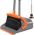 Broom and Dustpan Set for Home Broom and Dustpan Combo for Office Long Handle Broom with Upright Standing Dust panIndoor&ampOutdoor Sweeping (Gray&ampOrange)