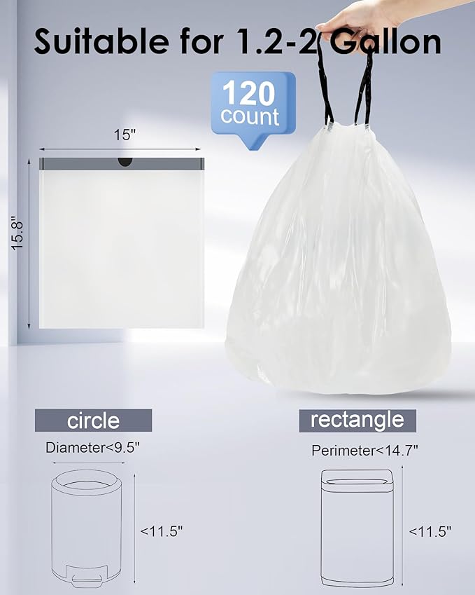 ELPHECO 2 Gallon Bathroom Trash Can with 120 Counts Trash Bags